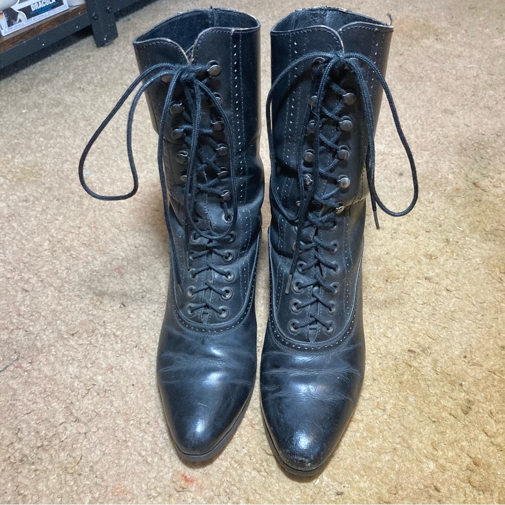 Antique Black Lace-Up Victorian-Style Ankle Boots